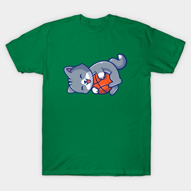 Cute Cat Playing Ball Cartoon (3) T-Shirt by Catalyst Labs